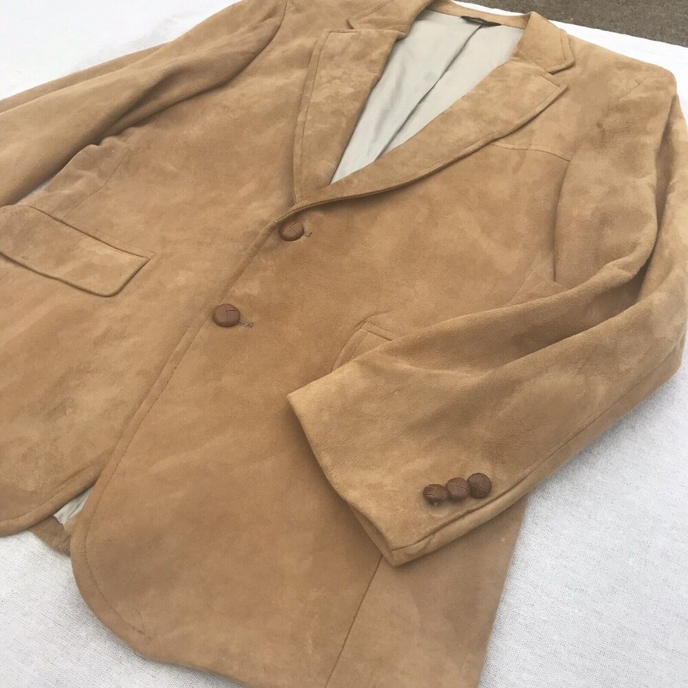 Vtg 70s USA Corbin Mens Tan Lambskin Suede Blazer Coat Jacket Mod Retro M L HTF - Picture 4 of 16